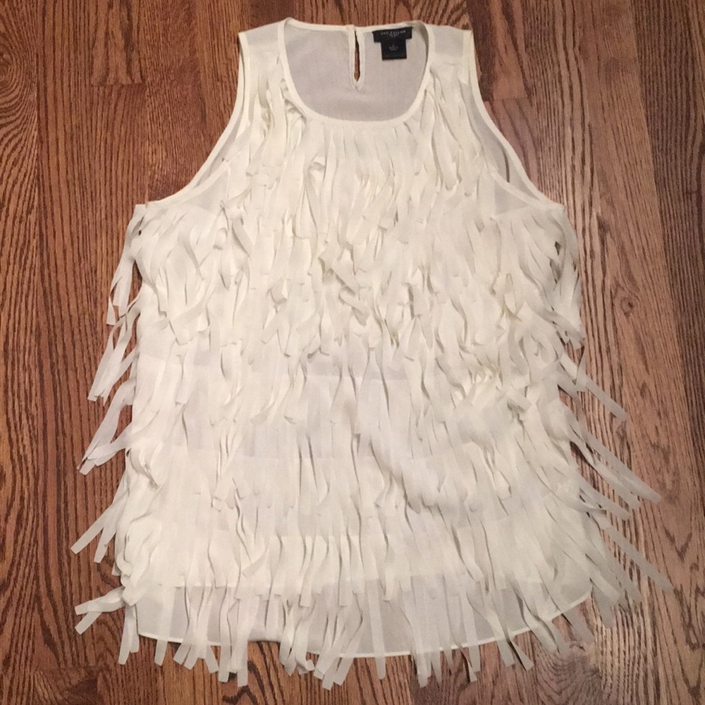 Ann Taylor ivory fringe tank top blouse